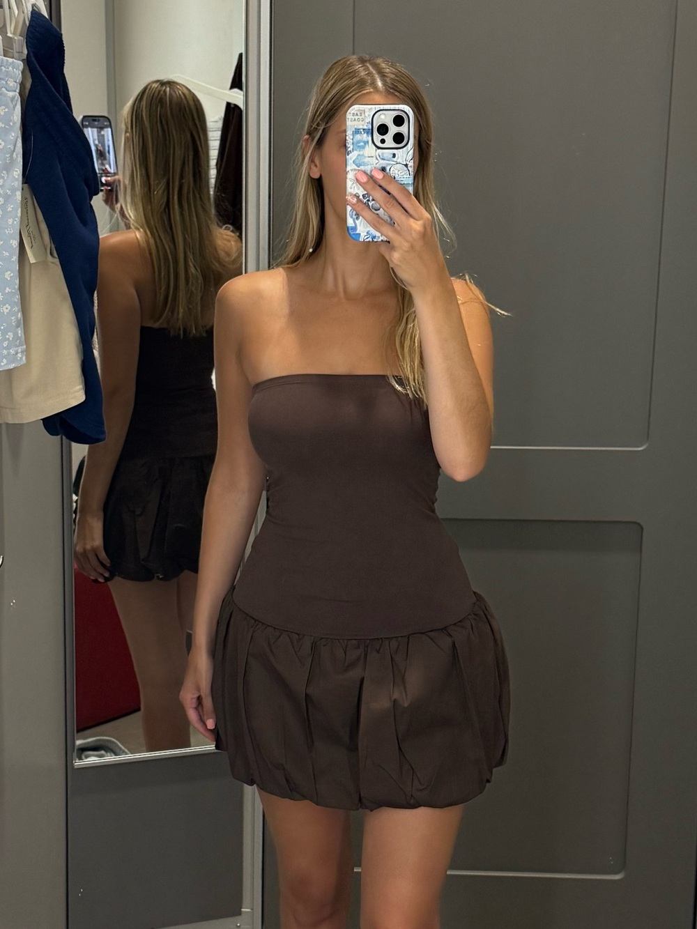Target Strapless Chocolate Brown Bubble Hem Mini Dress
